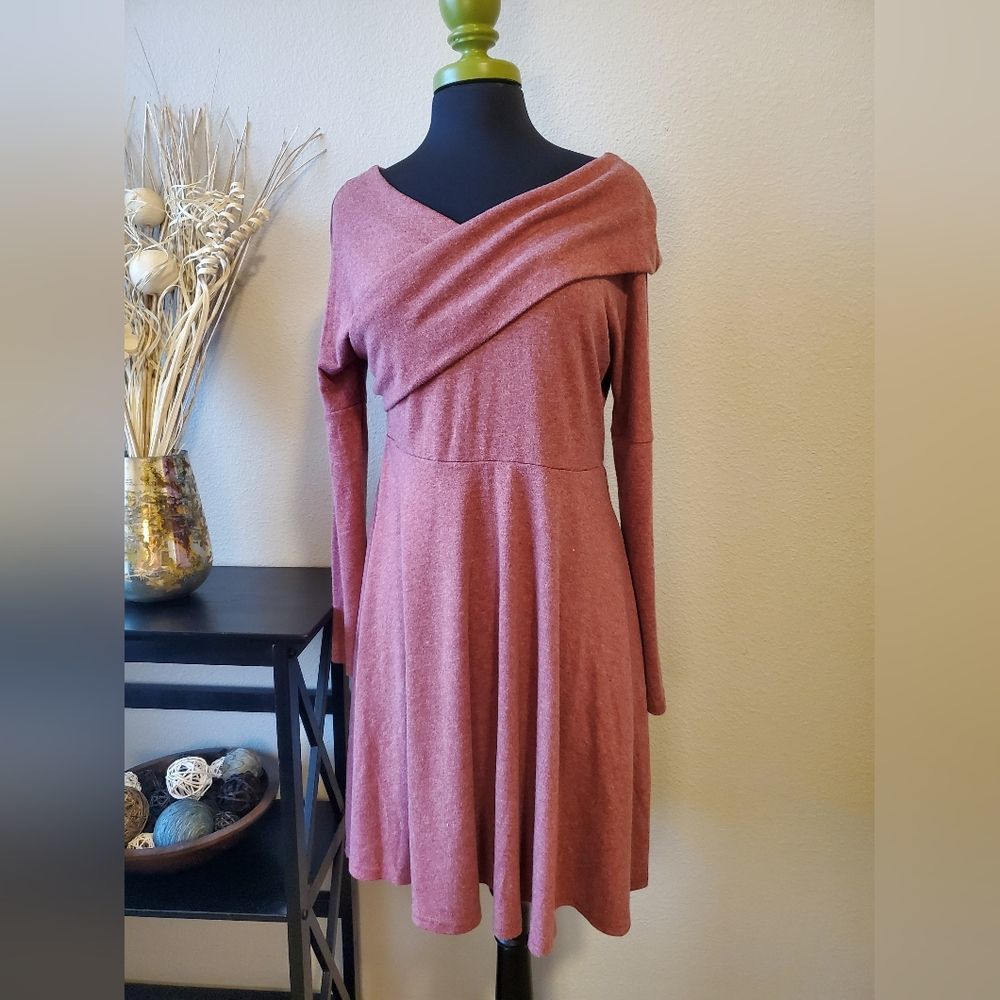 Red Knit A Symmetrical Criss-cross Dress, XL